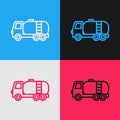 Pop art line Tanker truck icon isolated on color background. Petroleum tanker, petrol truck, cistern, oil trailer