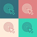 Pop art line Target with arrow icon isolated on color background. Dart board sign. Archery board icon. Dartboard sign Royalty Free Stock Photo