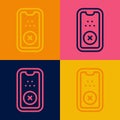 Pop art line Taxi mobile app icon isolated on color background. Mobile application taxi. Vector