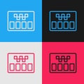 Pop art line Taximeter device icon isolated on color background. Measurement appliance for passenger fare in taxi car