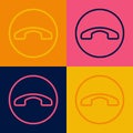 Pop art line Telephone handset icon isolated on color background. Phone sign. Vector Royalty Free Stock Photo