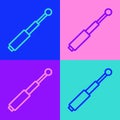 Pop art line Telescopic baton icon isolated on color background. Vector