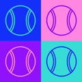 Pop art line Tennis ball icon isolated on color background. Sport equipment. Vector Royalty Free Stock Photo