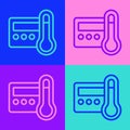Pop art line Thermostat icon isolated on color background. Temperature control. Vector