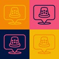 Pop art line Thimble for sewing icon isolated on color background. Vector Royalty Free Stock Photo