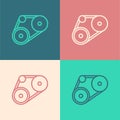 Pop art line Timing belt kit icon isolated on color background. Vector
