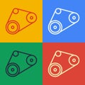 Pop art line Timing belt kit icon isolated on color background. Vector