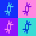 Pop art line Tool allen keys icon isolated on color background. Vector