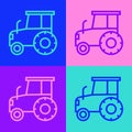 Pop art line Tractor icon isolated on color background. Vector