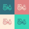 Pop art line Tractor icon isolated on color background. Vector