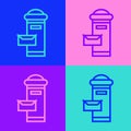 Pop art line Traditional London mail box icon isolated on color background. England mailbox icon. Mail postbox. Vector Royalty Free Stock Photo