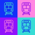 Pop art line Train and railway icon isolated on color background. Public transportation symbol. Subway train transport Royalty Free Stock Photo