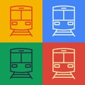 Pop art line Train and railway icon isolated on color background. Public transportation symbol. Subway train transport Royalty Free Stock Photo