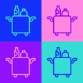 Pop art line Trolley for food and beverages icon isolated on color background. Vector