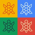 Pop art line Turtle icon isolated on color background. Vector Royalty Free Stock Photo