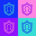 Pop art line User protection icon isolated on color background. Secure user login, password protected, personal data Royalty Free Stock Photo