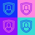 Pop art line User protection icon isolated on color background. Secure user login, password protected, personal data Royalty Free Stock Photo