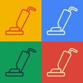 Pop art line Vacuum cleaner icon isolated on color background. Vector