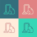 Pop art line Vacuum cleaner icon isolated on color background. Vector