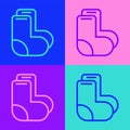 Pop art line Valenki icon isolated on color background. National Russian winter footwear. Traditional warm boots in