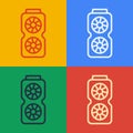 Pop art line Video graphic card icon isolated on color background. Vector