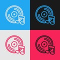 Pop art line Vinyl disk icon isolated on color background. Vector Royalty Free Stock Photo