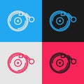 Pop art line Vinyl player with a vinyl disk icon isolated on color background. Vector Royalty Free Stock Photo