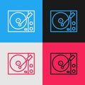 Pop art line Vinyl player with a vinyl disk icon isolated on color background. Vector Royalty Free Stock Photo