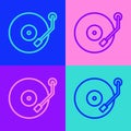 Pop art line Vinyl player with a vinyl disk icon isolated on color background. Vector Royalty Free Stock Photo