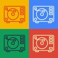 Pop art line Vinyl player with a vinyl disk icon isolated on color background. Vector Royalty Free Stock Photo