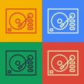 Pop art line Vinyl player with a vinyl disk icon isolated on color background. Vector Illustration Royalty Free Stock Photo