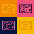 Pop art line Vinyl player with a vinyl disk icon isolated on color background. Vector Royalty Free Stock Photo