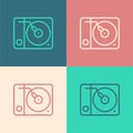 Pop art line Vinyl player with a vinyl disk icon isolated on color background. Vector Royalty Free Stock Photo