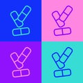Pop art line Vitamin complex of pill capsule icon isolated on color background. Healthy lifestyle. Vector