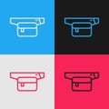Pop art line Waist bag of banana icon isolated on color background. Vector