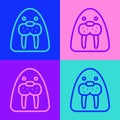 Pop art line Walrus animal icon isolated on color background. Vector
