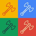 Pop art line War axe icon isolated on color background. Battle axe, executioner axe. Medieval weapon. Vector Royalty Free Stock Photo