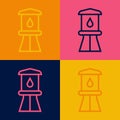 Pop art line Water tower icon isolated on color background. Vector Royalty Free Stock Photo