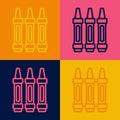 Pop art line Wax crayons for drawing icon isolated on color background. Vector