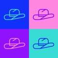 Pop art line Western cowboy hat icon isolated on color background. Vector Royalty Free Stock Photo