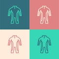 Pop art line Wetsuit for scuba diving icon isolated on color background. Diving underwater equipment. Vector