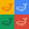 Pop art line Whale icon isolated on color background. Vector