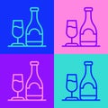 Pop art line Wine bottle with glass icon isolated on color background. Vector Royalty Free Stock Photo