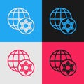 Pop art line World Globe and Israel icon isolated on color background. Vector