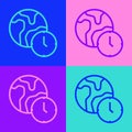 Pop art line World time icon isolated on color background. Vector Royalty Free Stock Photo