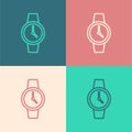 Pop art line Wrist watch icon isolated on color background. Wristwatch icon. Vector Royalty Free Stock Photo