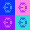 Pop art line Wrist watch icon isolated on color background. Wristwatch icon. Vector