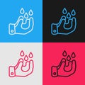 Pop art line Wudhu icon isolated on color background. Muslim man doing ablution. Vector