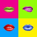 Pop art lips.Lips background. Lipstick advertisement.Smiley lips Royalty Free Stock Photo