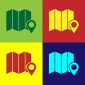 Pop art Location of the forest on a map icon isolated on color background. Vector Illustration Royalty Free Stock Photo